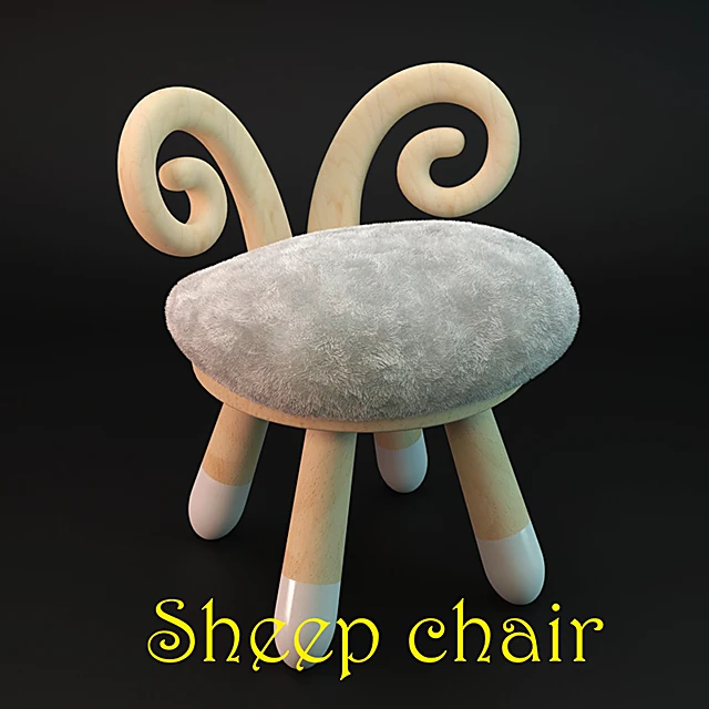 Child's Chair with Sheep Horn Backrest and Furry Seat