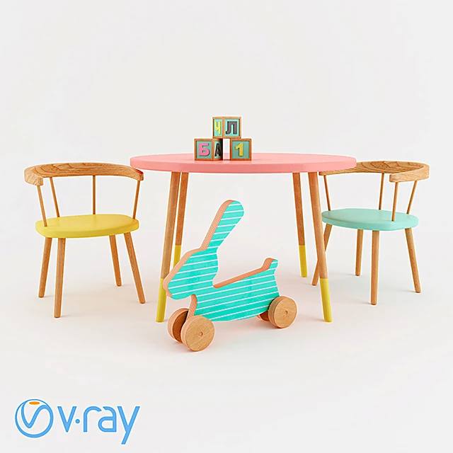 Children's Table and Chairs Set with Colorful Wood