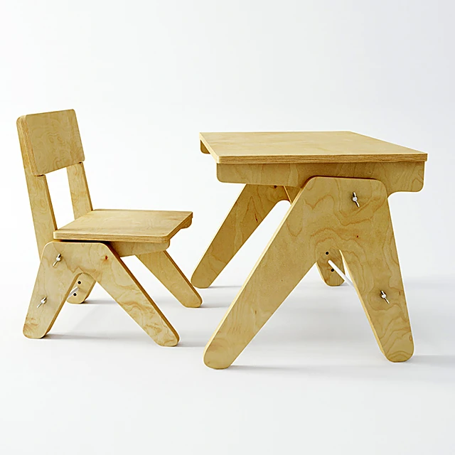 Adjustable Plywood Children's Table and Chair Set