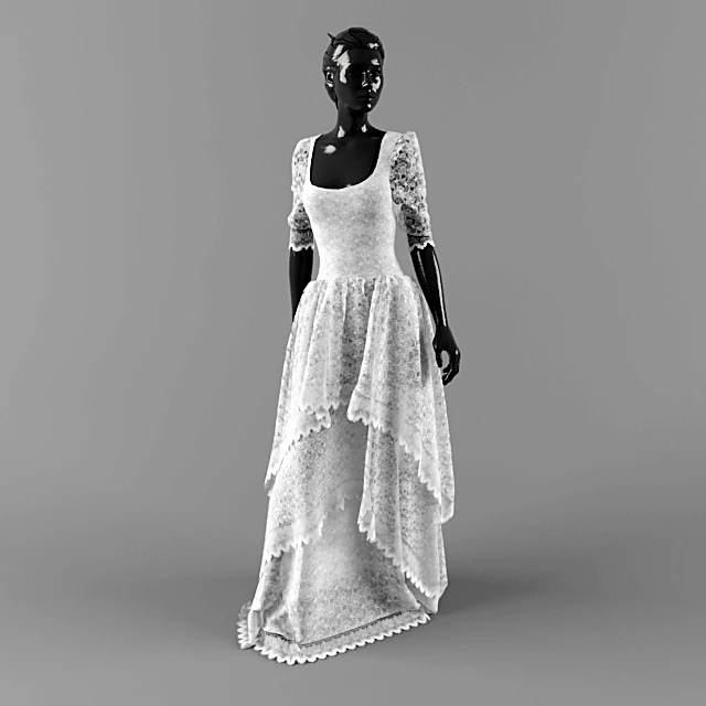 White Lace Dress with Tiered Skirt