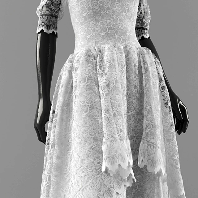 White Lace Dress with Tiered Skirt (2)