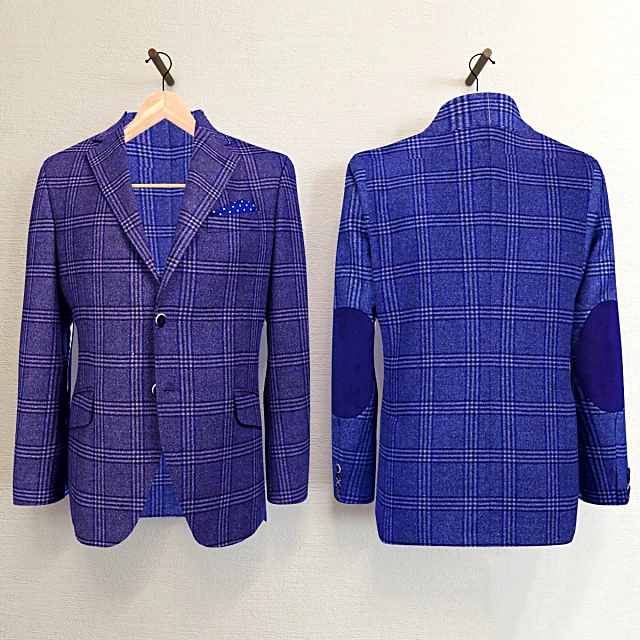 Men's Blazer with Blue Plaid Pattern