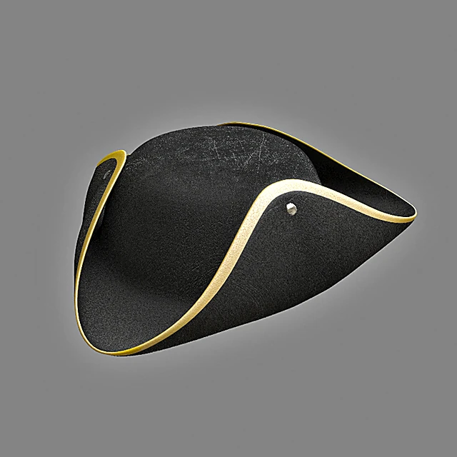 Classic Black Tricorne Hat with Gold Trim