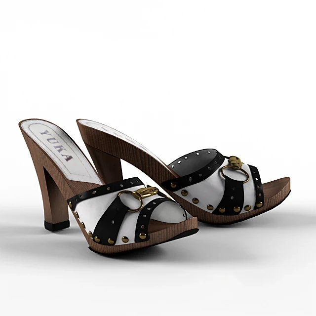 Women's Clogs with Studded Leather and Wooden Heel