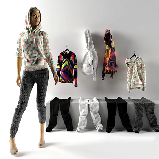 Sportswear Set with Geometric Print Hoodies and Pants