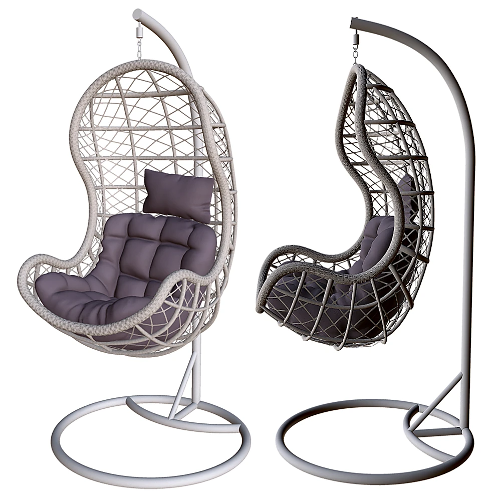 Hanging Armchair with Rattan Cocoon and Steel Stand