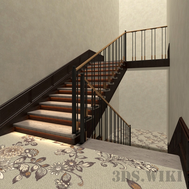 Classic wooden staircase with lighting 1