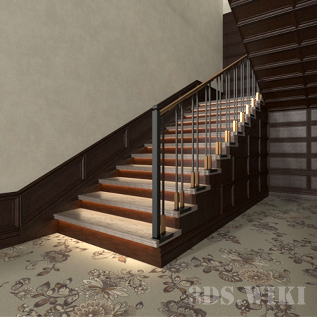Classic wooden staircase with lighting 3