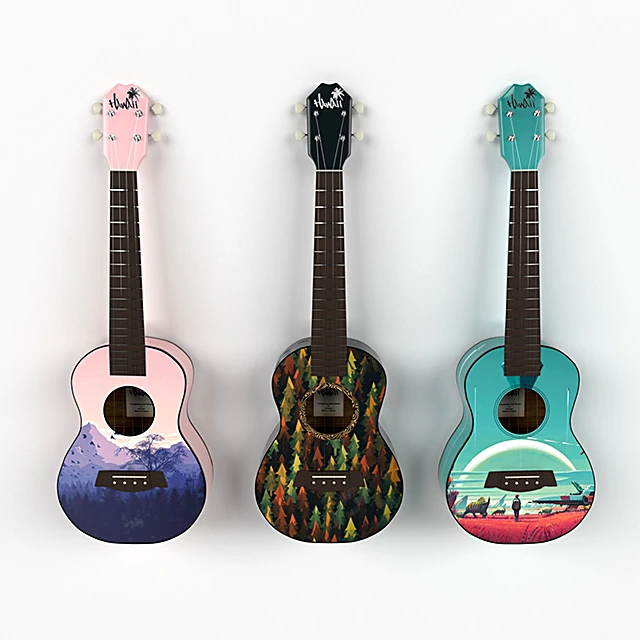 Decorative Ukulele Set with Unique Graphic Designs