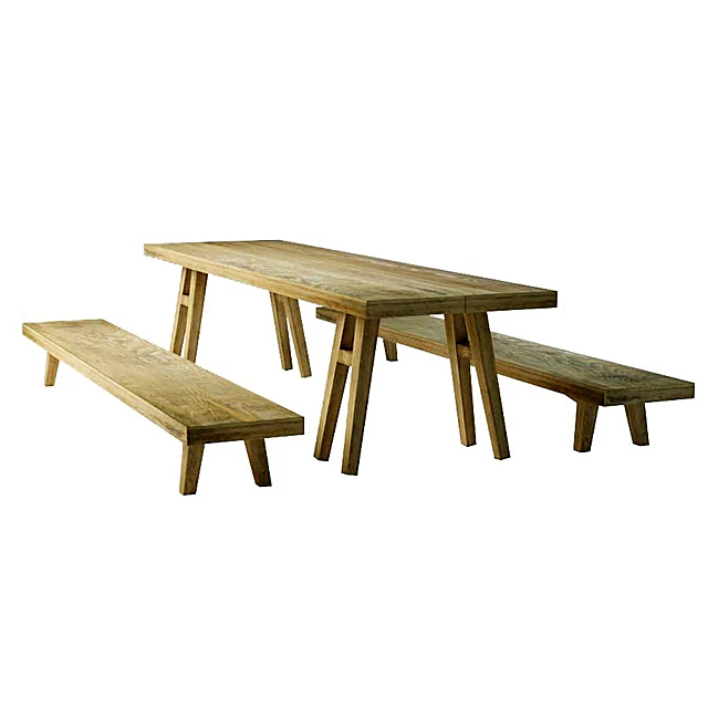 Wooden Dining Table Set with Benches