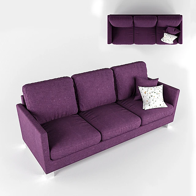Modern Three-seater Sofa with Purple Fabric