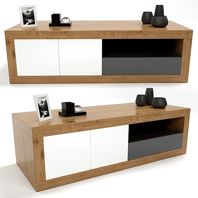 Modern Wood TV Table with White and Grey Panels