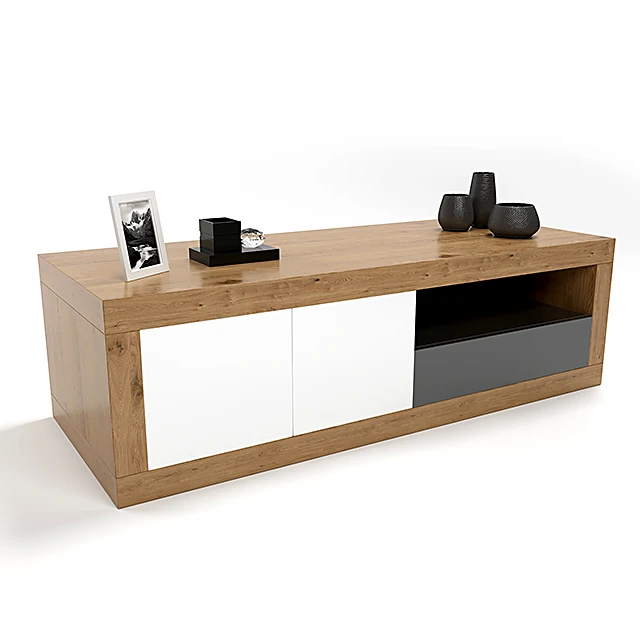 Modern Wood TV Table with White and Grey Panels (2)