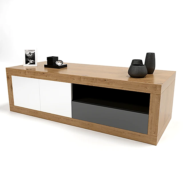 Modern Wood TV Table with White and Grey Panels (4)