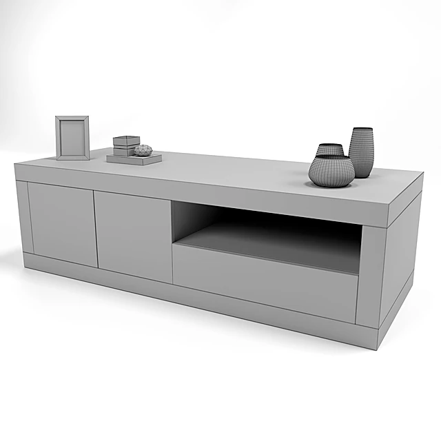 Modern Wood TV Table with White and Grey Panels (5)