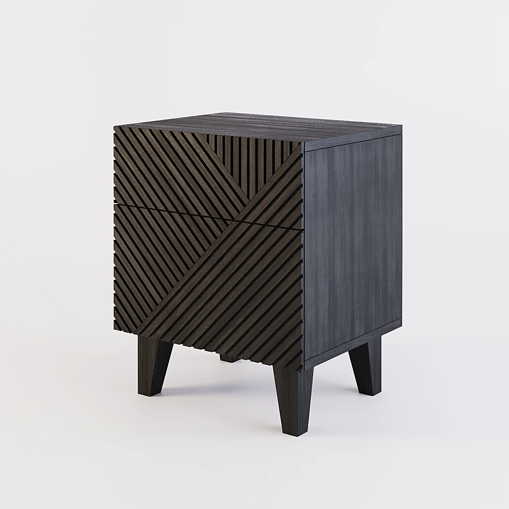 Bedside Table with Geometric Wood Pattern and Wenge Finish