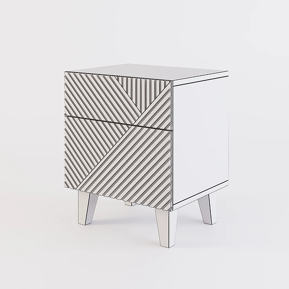 Bedside Table with Geometric Wood Pattern and Wenge Finish (2)