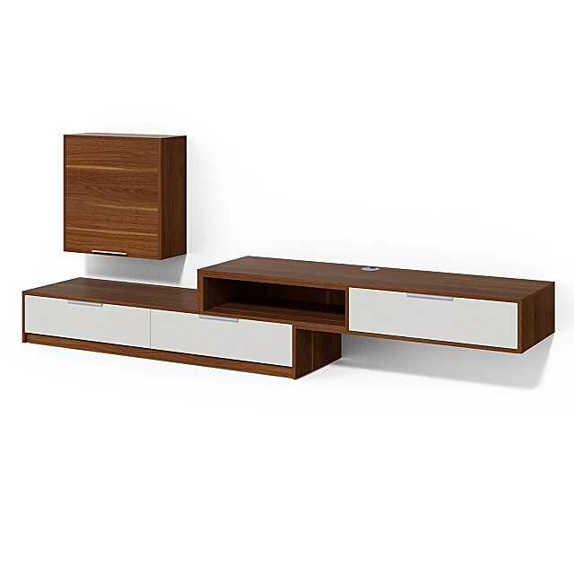 TV Wall Unit with Two-Tone Wood and White Finish