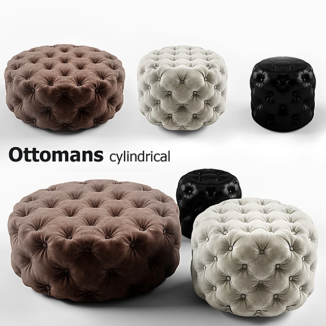 Tufted Cylindrical Ottomans Set