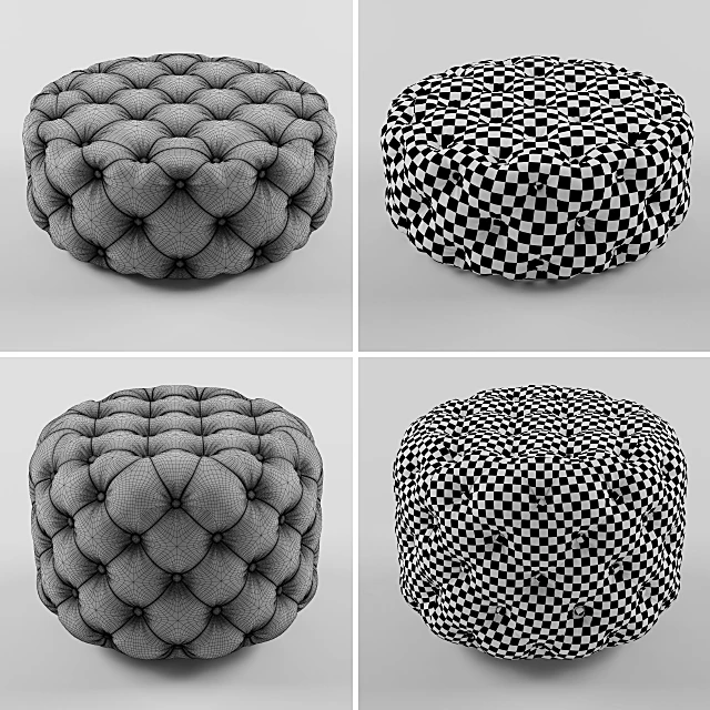 Tufted Cylindrical Ottomans Set (5)
