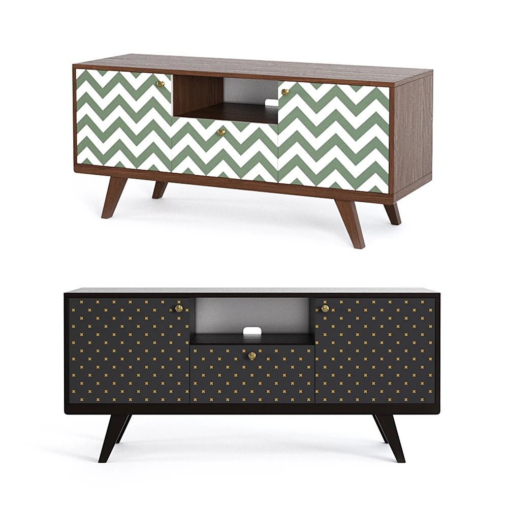 TV Stand with Patterned Doors and Tapered Legs