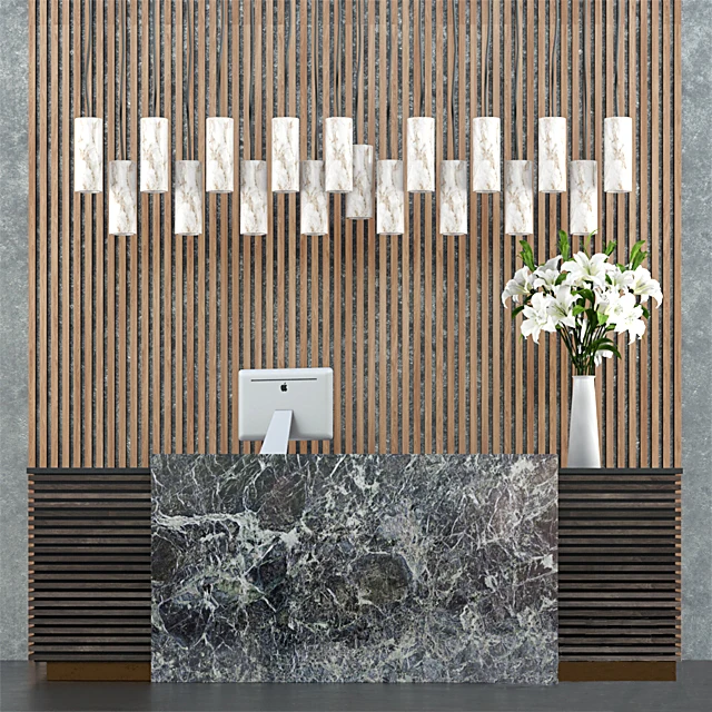 Reception Desk with Marble and Wood Slats