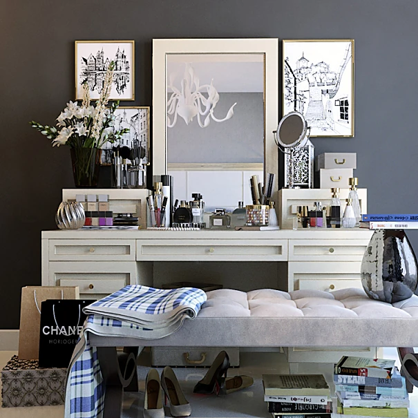 Classic Dressing Table with Mirror and Multiple Drawers