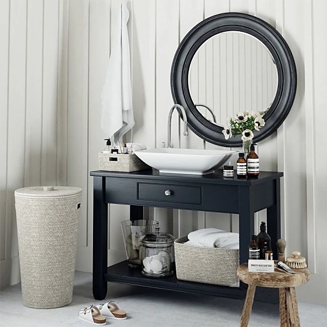 Bathroom Vanity Unit with Dark Wood and Ceramic Sink
