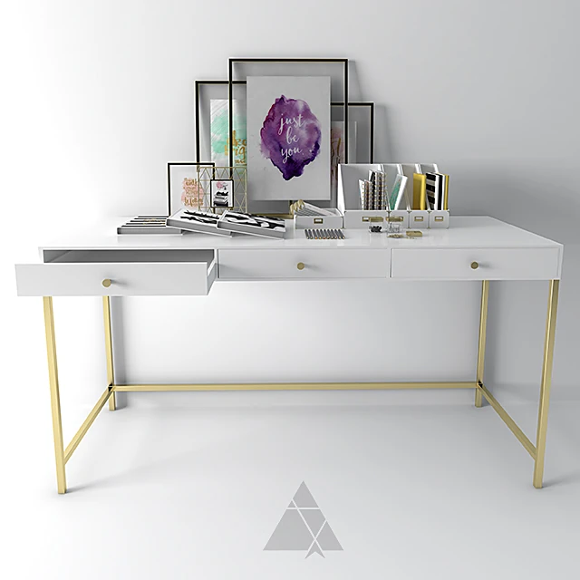 Modern Desk with Gold Metal Legs