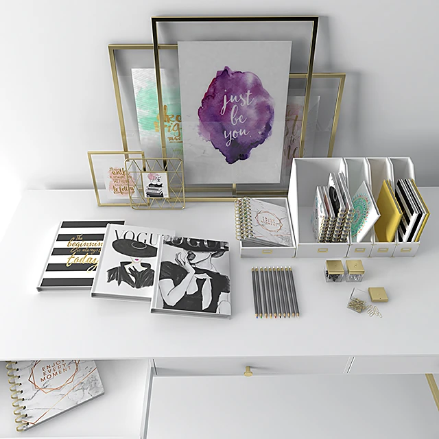Modern Desk with Gold Metal Legs (2)