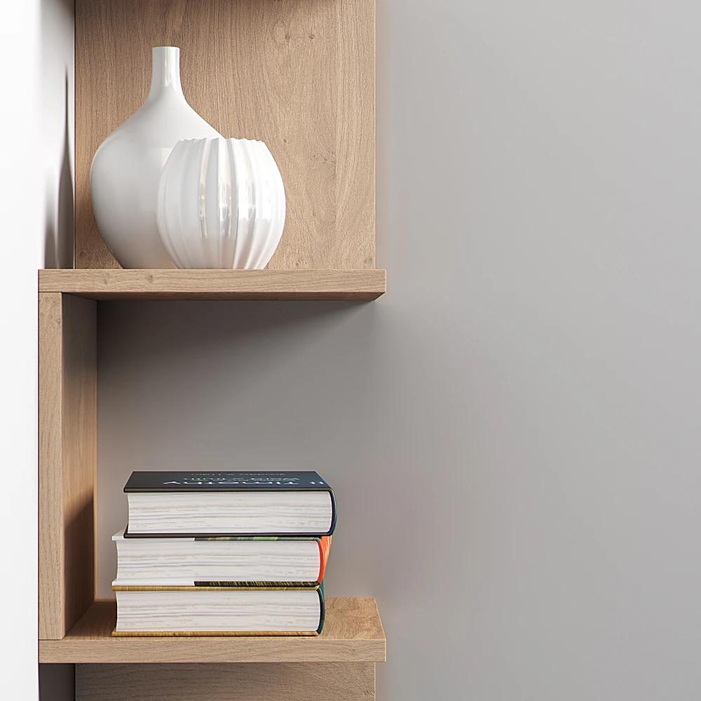 Corner Shelf with Staggered Wooden Design (3)