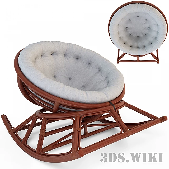Papasan Rocking Armchair with Rattan Frame and Tufted Cushion