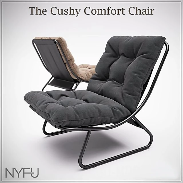 Armchair with Tufted Fabric Cushions and Metal Frame