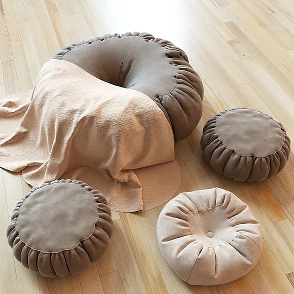 Pouf Set with Plaid and Soft Fabric