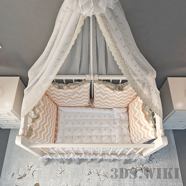 Baby Cot with Canopy and Chevron Bedding (2)