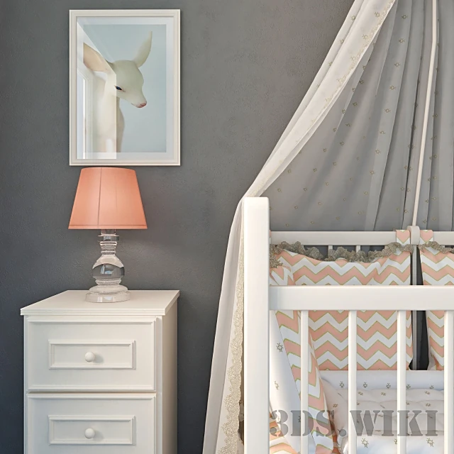 Baby Cot with Canopy and Chevron Bedding (3)