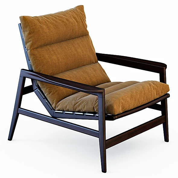 Armchair with Dark Wood Frame and Fabric Cushions
