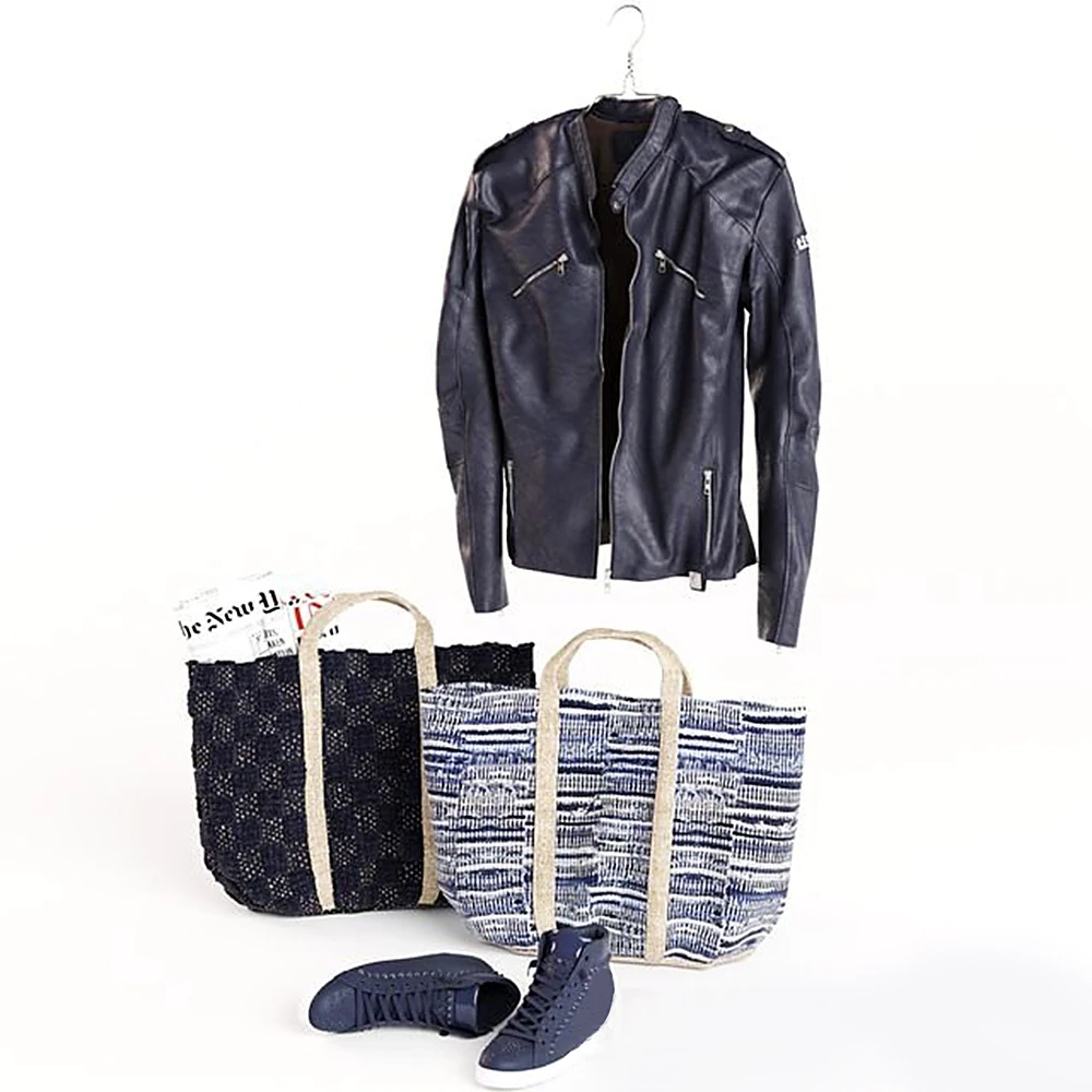 Clothing and Accessories Set with Leather Jacket and Woven Bags