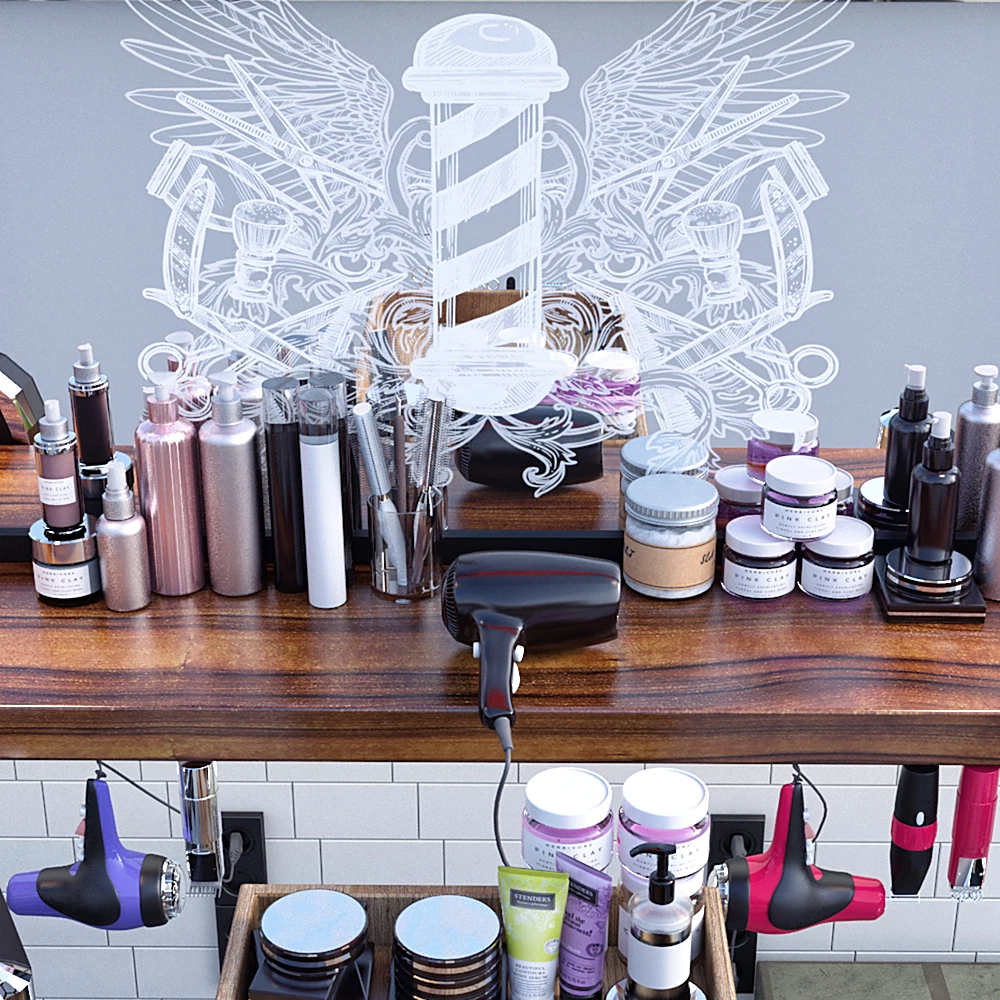 Barber Shop Setup with Neon Signage and Leather Chairs (2)