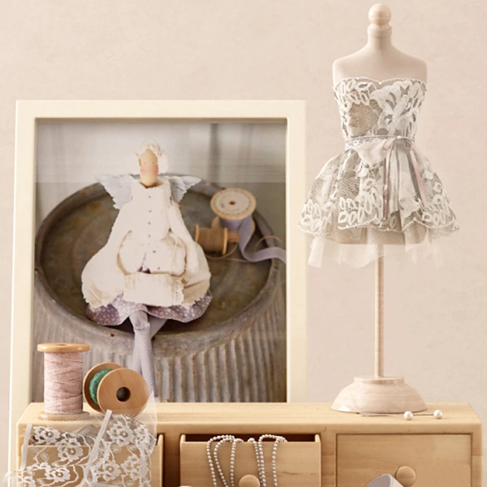 Decorative Dress on Mannequin with Lace and Fabric
