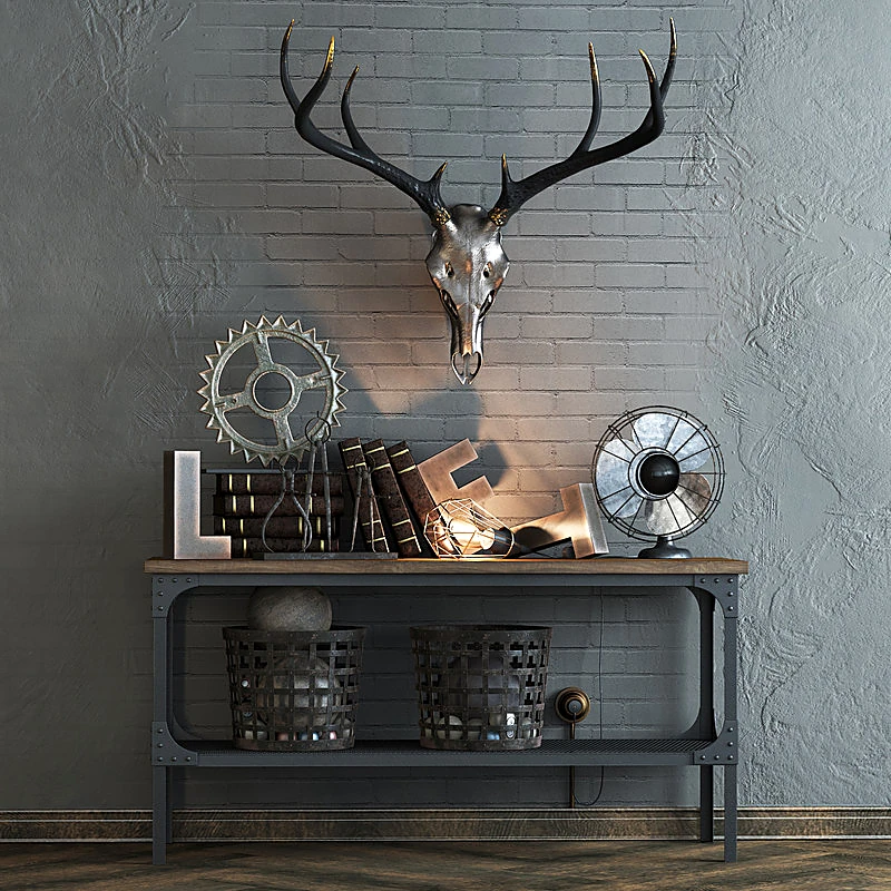Set Decorativo Stile Industriale con Teschio di Cervo