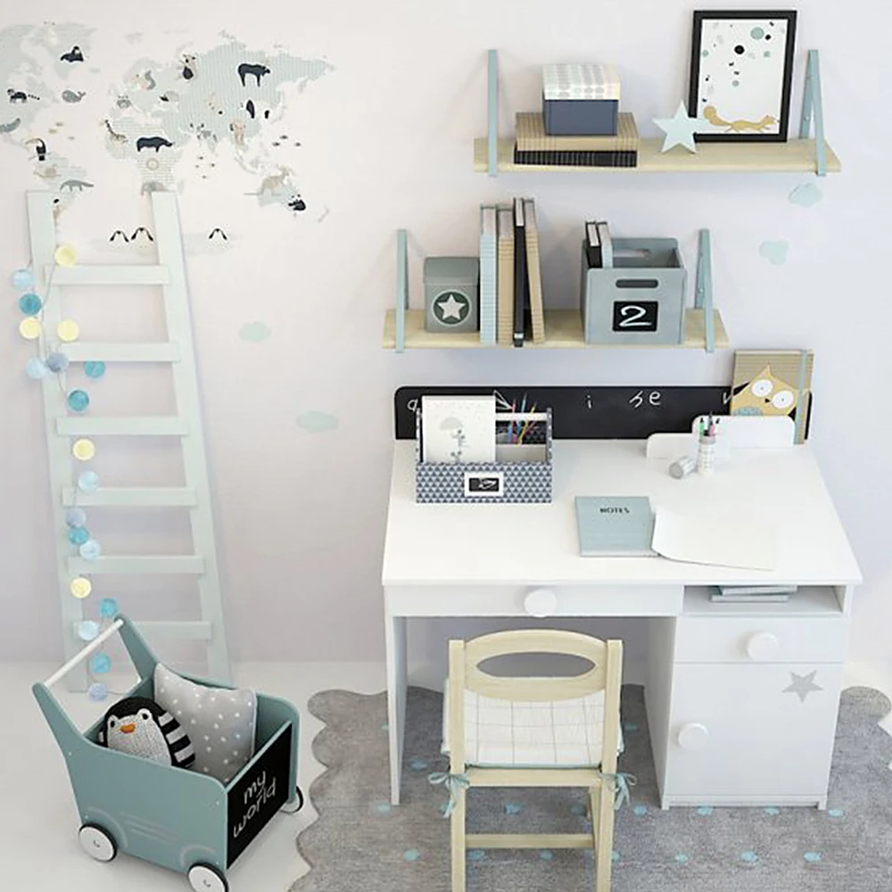 Children's Desk Set with Integrated Storage and Wooden Chair (4)