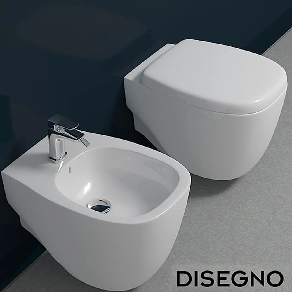 Wall-mounted Toilet and Bidet Designo by Ceramica Weg