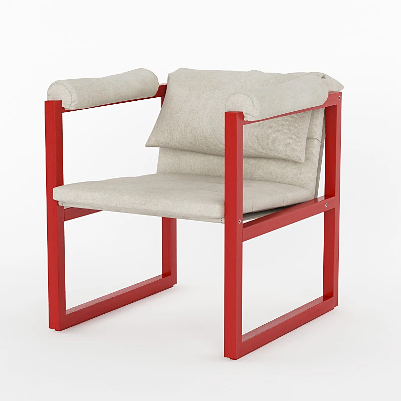 Modern Armchair with Red Metal Frame