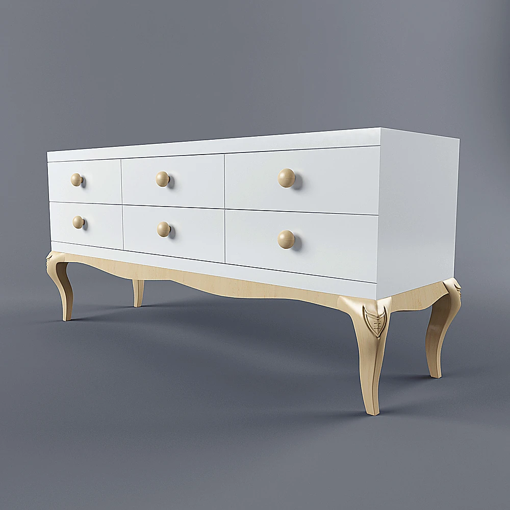 Chest of Drawers with White Lacquer and Ornate Legs