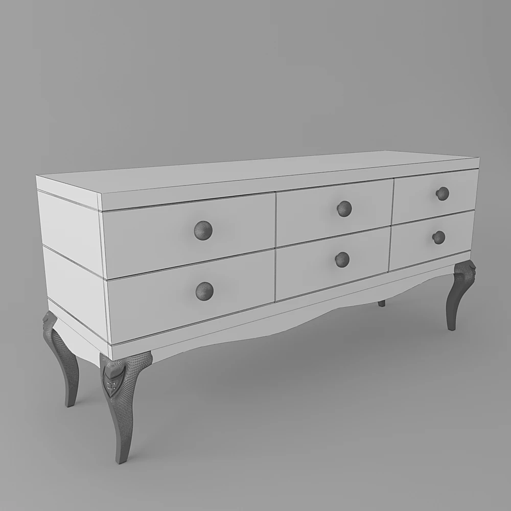 Chest of Drawers with White Lacquer and Ornate Legs (2)
