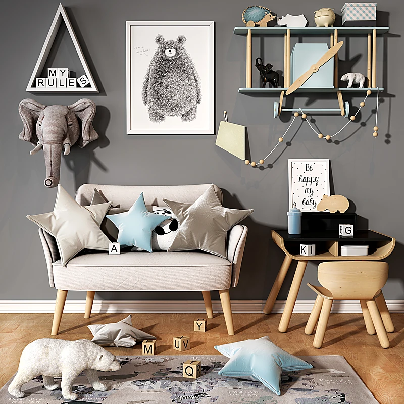 Children's Room Furniture Set with Plane Shelf
