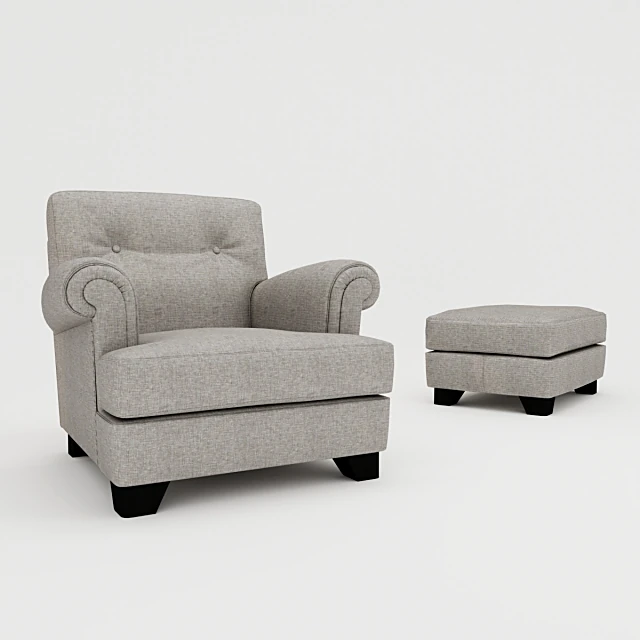 Classic Upholstered Armchair and Pouf Set