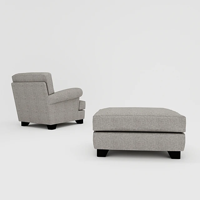Classic Upholstered Armchair and Pouf Set (2)
