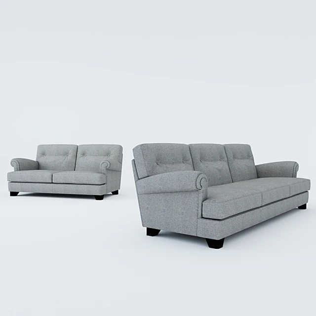 Classic Upholstered Armchair and Pouf Set (3)